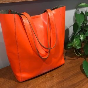 Beautiful Bright Orange BR Leather Tote EUC